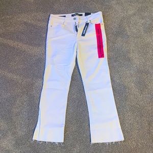 White high waist kick boot pants